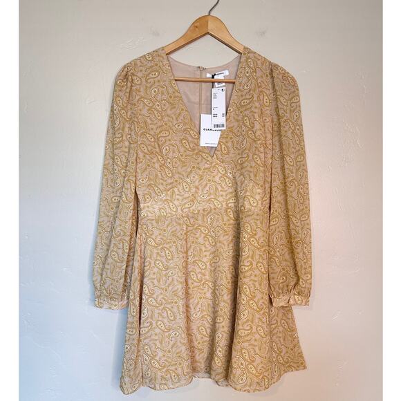 NWT Urban Outfitters Retro Gold Stone Paisley Long Sleeve Dress Medium - Picture 2 of 7